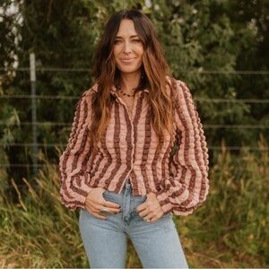 Goldie Lew, Striped Brown Women's Top, Size L